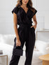 Surplice Cap Sleeve Tie Waist Jumpsuit - Odaingerous